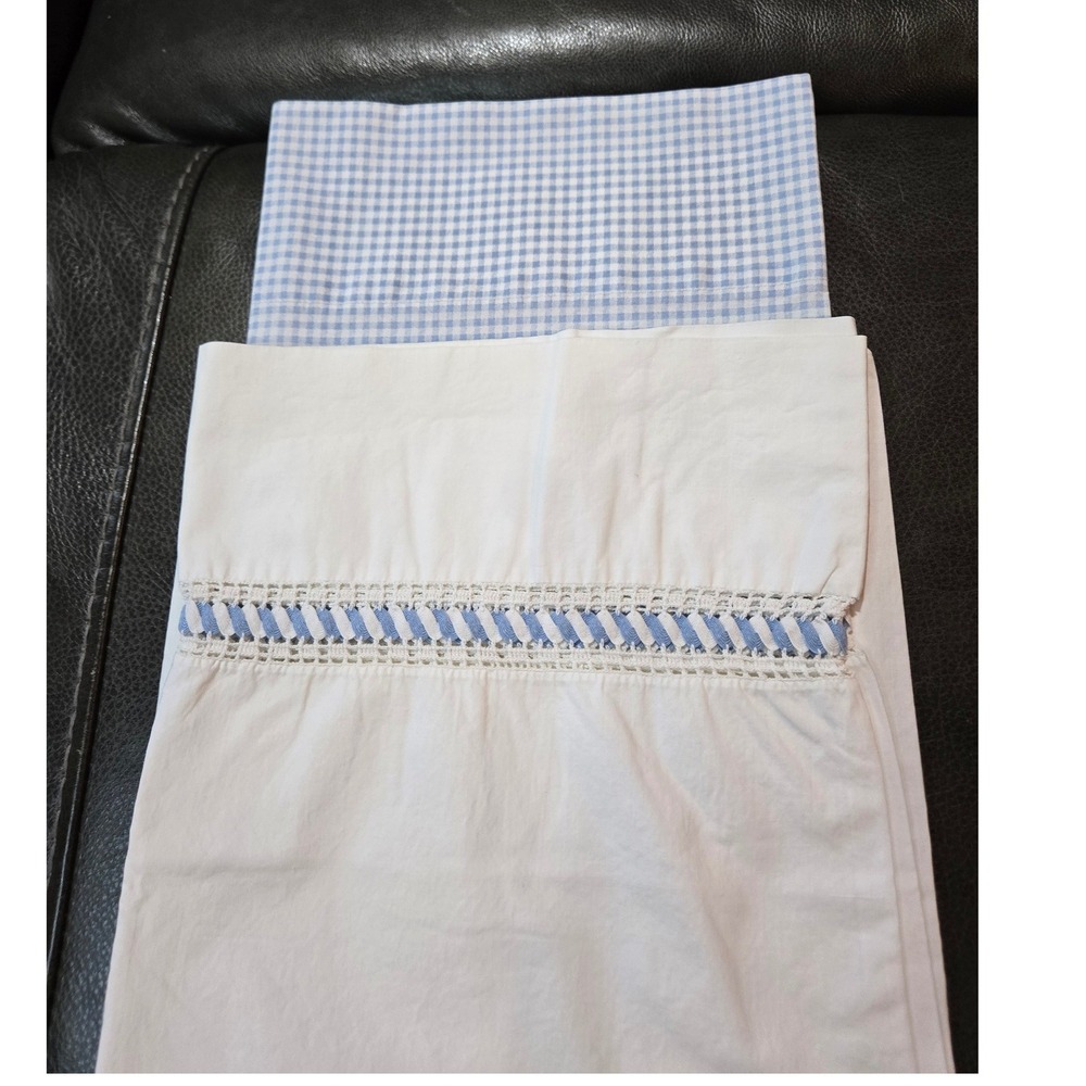 Vintage Pillowcases Mismatched Pair - Blue